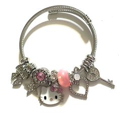 Gorgeous Hello Kitty Themed Charm Bracelet, Featuring European Style Beads Stainless Steel Bracelet Brand New, Unbranded 7.1 Inches Long Cute Silver Charm Bracelet Bangle, Cute Silver Bangle Charm Bracelet, Cute Silver Hypoallergenic Bracelets, Cute Hypoallergenic Silver Bracelets, Cute Silver Stainless Steel Jewelry, Cute Silver Bracelets With Charms, Cute Silver Bracelets With Lobster Clasp, Cute Silver Bracelet Jewelry, Cute Handmade Silver Charm Bracelet