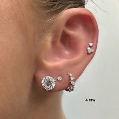 Metal: 14k white gold Color: I/J+ Clarity: S1+ Total Carat Weight: .75, 1, 1.5, 2, 2.5, 3, 4 Sold as a pair Want a piece customized? Contact us: email AB@alexandrabeth.com Diamond Earring Stack, Earring Stack, Piercing Inspo, Jewelry Piercing, Silver Diamond Earrings, Diamond Stacks, Solitaire Earrings, Body Jewelry Piercing, Piercing Ideas