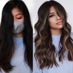 Dark Hair with Blonde Money Pieces and Highlights Summer Burnett Balayage, Black Hair Balayage, Balayage Hair Dark, Dark Hair With Highlights, Hair With Highlights, Brown Hair Balayage, Brown Balayage, Edgy Hair, Hair Balayage