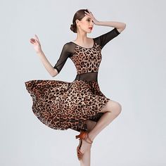 Built-In Bra:No; Category:Latin Dance; Embellishment:Leopard Print,Pure Color,Splicing; Fabric:Spandex; Sleeve Length:Half Sleeve; Gender:Women's; What's in the box:Dress; Tips:Without Accessories; Style:Elegant,Vintage; Occasion:Performance,Training; Age Group:Adults,Adults'; Waistline:High ; Neckline:Round; Listing Date:11/05/2021; Bust:; Size chart date source:Provided by Supplier.; Trend Collections:Dresses Danza Latina, Latin Dance Clothes, Dance Costumes Dresses, Belly Dance Skirt, Dress Leopard Print, Dance Wear Ballet, Latin Dance Dress, Dress Leopard, Dance Pants