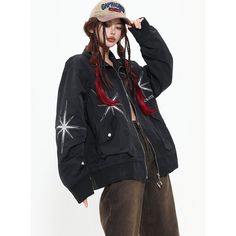 Fall/Winter Star Embroidered Bomber Jacket  Material: 100% polyester  Size: S, M, L, XL Color: Black, Gray  Season: Spring, Fall, Winter   Occasion: Leisure, Outdoor, Daily, Vacation,Fall Outfits Black Star Print Winter Outerwear, Fall Streetwear Outerwear With Star Print, Fall Star Print Outerwear For Streetwear, Black Star Print Outerwear For Winter, Trendy Winter Outerwear With Star Print, Black Long Sleeve Outerwear With Star Print, Trendy Long Sleeve Outerwear With Star Print, Black Embroidered Winter Outerwear, Long Sleeve Star Print Outerwear For Fall