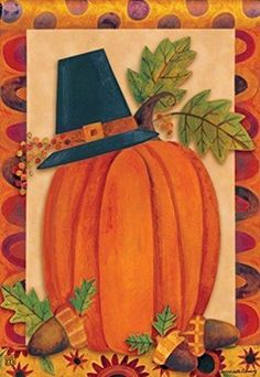 a painting of a pumpkin with a hat on it