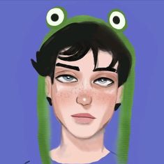 a digital painting of a woman's face with two eyes and a frog on her head