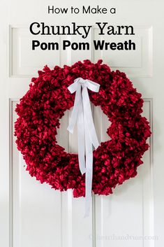 how to make a chunky yarn pom pom wreath on the front door