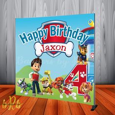 a birthday card for a boy with paw patrol characters and the number four on it