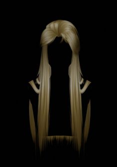 a long blonde wig with two ponytails on it's sides, in front of a black background