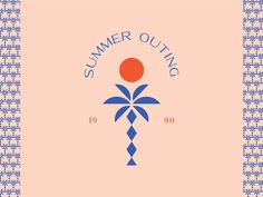 an orange and blue logo with the words summer outing on it's back ground