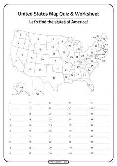 the united states map quiz and worksheet for students to practice their numbers in