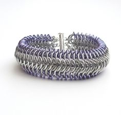 Chainmail cuff bracelet in silver and by TattooedAndChained Silver Chainmail Chain Bracelet As Gift, Metal Chainmail Bracelet, Silver Chainmail Stainless Steel Chain Bracelet, Silver Stainless Steel Chainmail Bracelet, Box Chainmail Bracelet, Lavender Ring, Chainmail Jewelry, Chain Maille Jewelry, Chain Mail