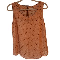 Nwot Mine Sleeveless, Semi-Sheer Top. Studs At Neckline. Burnt Orange With Black Polka Dots. Size L. 100% Polyester. Orange Sleeveless Tank Top For Spring, Orange Vest Top For Spring, Chic Orange Sleeveless Top, Chic Sleeveless Orange Top, Orange Sleeveless Top For Spring, Chic Orange Sleeveless Blouse, Fitted Sleeveless Orange Blouse, Orange Sleeveless Casual Blouse, Casual Orange Sleeveless Blouse