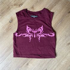 Urban Outfitters Tank Burgundy With Pink Butterfly And Tribal Design Peek-A-Boo Cut Out On The Back Women’s Large Brand New With Tags Tie Strap Tank Top, Womens Peplum Tops, Wrap Tank Top, Small Tank Tops, Blue Corset, Babydoll Tank, Bleach Art, High Neck Tank Top, Black Lace Bra