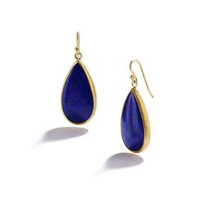 18K & 22K yellow gold, cabochon teardrop lapis lazuli • 1.61" (4.08cm) length • 0.63" (1.60cm) width • 18K gold ear wire • One of a kind Luxury Blue Teardrop Earrings, Gold Teardrop Lapis Lazuli Earrings, Ear Wire, Minerals Crystals, Lapis Lazuli, Semiprecious Stones, Precious Stones, 18k Gold, Opal