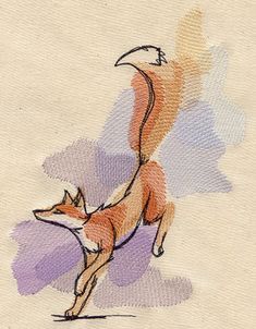 a cross stitch pattern with an image of a fox on it's back legs