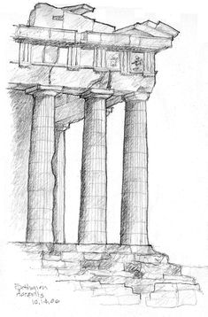 a pencil drawing of an ancient structure