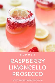 raspberry limocello proseco cocktail with lemons and strawberries