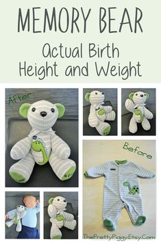 an advertisement for a baby's memory bear with pictures of the teddy bear and other items