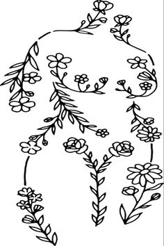 a drawing of flowers and leaves on a white background