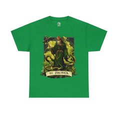 Celebrate St. Patrick's Day in heroic style with this striking t-shirt, showcasing a valiant anime-style depiction of St. Patrick. Embody the spirit and strength of the patron saint of Ireland with this one-of-a-kind design featuring an aged yet formidable Patrick, fervently battling the serpents of legend. As the tale goes, St. Patrick is said to have driven all snakes from Ireland, and this shirt captures that epic saga with vibrant, action-packed artwork. Set against a backdrop that subtly features the words of the Lorica, a prayer famously associated with St. Patrick for protection, this shirt not only celebrates Irish heritage but also invokes the power and courage of the Emerald Isle's most beloved saint. Whether you're partaking in a parade, hoisting a pint at the pub, or simply sho Unique Illustration, Irish Pride, The Pub, Irish Heritage, Emerald Isle, Luck Of The Irish, Patron Saints, Saint Patrick, Style T Shirt