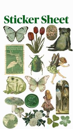 the cover of sticker sheet with images of animals and flowers