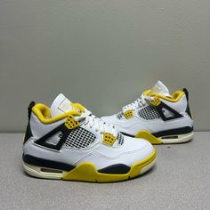 Wmns Air Jordan 4 Retro Vivid Sulfur Elevate Your Sneaker Game With These Stunning Air Jordan 4 Retro Vivid Sulfur Sneakers. Crafted With A Stylish Mix Of White, Coconut Milk, Vivid Sulfur, And Anthracite, These Sneakers Are Perfect For Any Fashion-Forward Woman. The Leather Upper Material Adds A Touch Of Luxury To These Athletic Shoes, While The Size 6.5 Ensures A Comfortable Fit. Featuring The Iconic Air Jordan Product Line And The Popular Vivid Sulfur Nickname, These Sneakers Are A Must-Have Casual Air Jordan 4 Lace-up Breathable, Air Jordan 4 Synthetic Lace-up For Sports, Casual Air Jordan 4 Breathable For Streetwear, Casual Air Jordan 4 Breathable Mid-top Sneakers, Casual Air Jordan 4 Low-top Breathable, Casual Air Jordan 4 Mid-top With Branded Insole, Casual Air Jordan 4 Mid-top Breathable, Air Jordan 4 With Air Max Cushioning For Streetwear, Casual Air Jordan 4 Low-top With White Sole