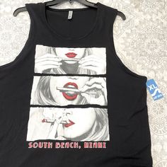 Sleeveless Graphic Tee From South Beach Miami. Never Worn. New With Tags. Edgy Sleeveless Graphic T-shirt, Edgy Graphic Print Crew Neck Tank Top, Black Grunge Tank Top With Graphic Print, Black Graphic Print Crew Neck Tank Top, Skull Tank, Western Goth T-shirts & Tank Tops, South Beach Miami, Vintage Band, Look Vintage