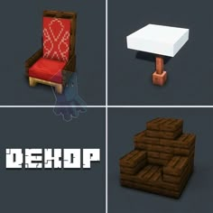 four different types of furniture with the words shop on them