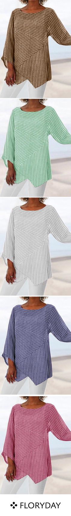 Solid round neckline 3/4 sleeves blouse, fashionable, summer style. Linen Style Fashion, Buy Blouse, Women Blouses Fashion, Sleeves Blouse, Blouse Casual, Men's Shirts, Blouse Styles, Fashion Tops, Number 1