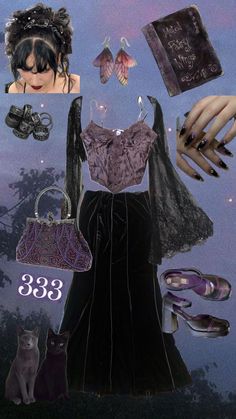 #whimsigoth #whimsigothaesthetic #witchy #hippygrunge #outfitinspo #whimsigothfashion #fashion #outfit #purple Goth Outfit Inspo, Alt Outfits, Witchy Fashion, Whimsical Fashion, Grunge Goth, A Collage