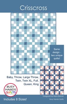 Crisscross Quilt Pattern by Busy Hands Blue Quilt Patterns, Fall Quilt Patterns, Handi Quilter, Plaid Quilt, Fall Quilts, Machine Sewing, Patch Quilt, Free Quilting, Paper Pattern