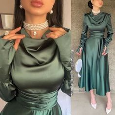 Formal Wear Women Dress Classy, Hijabi Dresses Soiree Satin, Formal Dresses For Graduation, Elegant Dresses Classy Wedding, Dresses For Graduation Party, Modest Party Dress, Modest Dresses Formal, Dresses Soiree, Modest Elegant Dresses