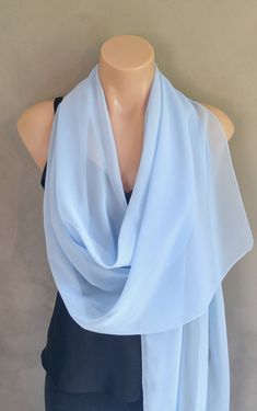 "Light Blue Scarf Wrap - Upgraded Shipping, Shipping Insurance, Signature Confirmation, and Rush My Order are available as Add On Options. Measures approximately: 71\" X 18\" Fabric: sheer chiffon, lightweight Color: light blue *Due to monitor differences, actual colors may vary slightly from what appears online. ** If you would like information on a custom order or for bulk orders please message me. SERVICES AVAILABLE Gift Wrapping Service ($6 If you would like your item gift wrapped for a spec Blue Scarf Outfit, Mint Green Scarf, Light Blue Scarf, Daphne Costume, Evening Scarf, Evening Wrap, Rose Scarf, Outfit Polyvore, Evening Wraps