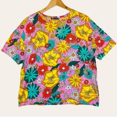 Zara Retro Psychedelic Floral Printed Boxy Short Sleeve Crewneck Shirt Size-Women’s M Measurements (Approx.) Stretchy Length-23.5" Shoulder-Shoulder-21.5" Pit-Pit-23" Sleeve-6.5" -100% Cotton -Condition -Nwt Uts-2450 Cottage Core, Lightweight, Stretchy, Bright Pink Yellow Casual Tops With All Over Print, Casual Yellow Tops With All Over Print, Spring Crew Neck Tops With Vibrant Print, Yellow Casual T-shirt With All Over Print, Casual Yellow T-shirt With All Over Print, Yellow Cotton Top With All Over Print, Yellow Short Sleeve Top With All Over Print, Retro Spring Tops With All Over Print, Pink Relaxed Fit Top With All Over Print