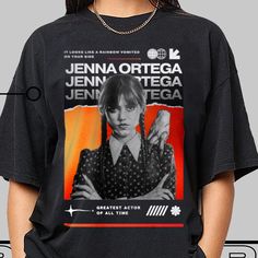 JENNA ORTEGA Shirt, JENNA ORTEGA Tshirt, JENNA crewneck, JENNA ORTEGA Fan, JENNA ORTEGA Gift, Wednessday, Vada Cavell, Amelia Cavell, Scream 5, Jane the Virgin, jenna ortega t shirt, jenna ortega tee, jenna ortega ---DESCRIPTION--- !! Choose +1 or +2 if you want an oversized look. Model in the photos wears +2 of her normal size!! - Check all photos for details - Choose your clothing size/type from the Drop-Down list next to the item image. - Pick your preferred clothing color on the next slide. Halloween Concert Crew Neck T-shirt, Halloween Crew Neck T-shirt For Concert, Pop Culture Halloween Concert Top, Jane Die, Vada Cavell, Rainbow Vomit, Scream 5, Jane The Virgin, Drop Down List