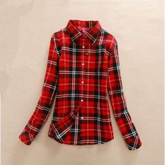 2018 Hot Sale Autumn Winter Ladies Female Casual Cotton Lapel Long Sleeve Plaid Shirt Women Slim Outerwear Blouse Tops Clothing Shipping from the US. Easy 30 day return policy, 100% cotton, Double-needle neck, sleeves and hem; Roomy Unisex Fit. Plaid Shirt Women, Basic Blouses, Plaid Shirts, Casual Shirt Women, Flannel Women, Long Sleeve Plaid Shirt, Blouse Tops, Plus Size Top, Plaid Flannel Shirt