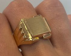 Buy Hefty Men's Signet Ring Crafted of Fine Gold ELQNP9-P Online in India - Etsy Rectangular 14k Stamped Signet Ring Collectible, Modernist Rectangular Signet Ring For Anniversary, Modernist Rectangular Signet Ring With Polished Finish, Rectangular Modernist Signet Ring With Polished Finish, Modernist Gold Rectangular Signet Ring, Gold Rectangular Modernist Signet Ring, Classic Rectangular Signet Ring Collectible, 14k Stamped Rectangular Signet Ring Collectible, Vintage Rectangular Signet Ring With Polished Finish