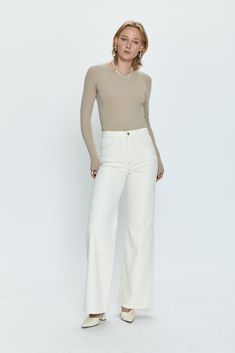 Lana High Rise Ultra Wide Leg - Ecru – Pistola Denim 70s Look, Ultra Wide, High Hips, Colored Denim, Denim Wash, Warm White, Stretch Denim, Stretch Fabric, Full Length