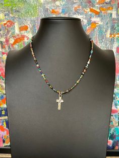 Handmade sterling silver cross with heart on handmade sterling jump ring. Beaded necklace loaded with gemstones and ancient stones. Custom options available. Original design every necklace is one of a kind artesian jewelry. Perfect gift for someone you love or yourself! 18" Free gift of the month for purchases over $35. Exclusive Studio design All jewelry is handmade, in studio.  Therefore, there may be a 1-3 mm difference in the listed length and adjustable lengths. If you require a precise mea Studio Design, Sterling Silver Cross, Silver Cross, Sterling Silver Heart, Handmade Sterling Silver, Boho Rings, Jump Rings, Silver Heart, Handmade Ring