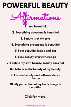 beauty affirmations Daily Affirmations For Beauty, Affirmations For Eyelashes, Health And Beauty Affirmations, Powerful Manifestation Affirmations Beauty, Affirmations To Be Prettier, Positive Women Affirmations, Powerful Beauty Affirmations, Affirmation For Beautiful Face, Thank You Affirmations