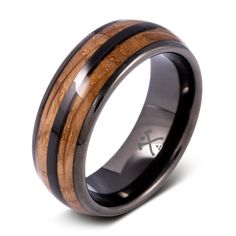 black ceramic and wood inlay ring