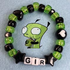 Invader Zim Gir Kandi Bracelet   - handmade by me! -... - Depop Invader Zim Kandi Bracelet, Gir Bracelet Kandi, Kandi Invader Zim, Gir Kandi Bracelet, Single Kandi Bracelets, Gir Kandi Cuff, Invader Zim Bracelet, Kandi Singles Ideas Emo, Scene Bracelets Kandi