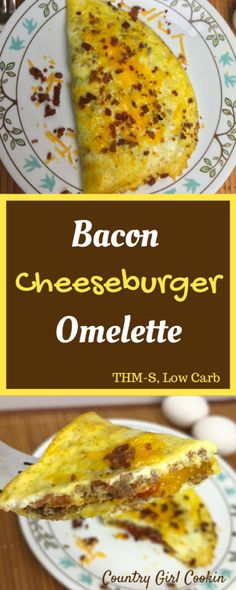 bacon cheeseburger omelette on a white plate