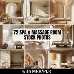 several images of spa and massage rooms with text overlaying them that reads, 72 spa & massage room stock photos