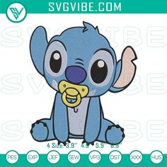 an image of a blue elephant with a pacifier in it's mouth embroidery design