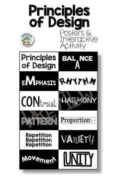 a poster with the words in black and white, which include different types of lettering