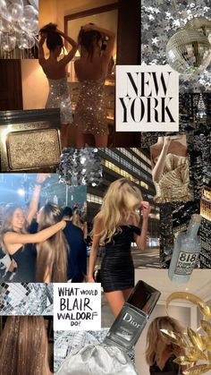 a collage of photos with the words new york written on them and images of women dancing