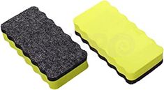 two yellow and black sponges sitting next to each other