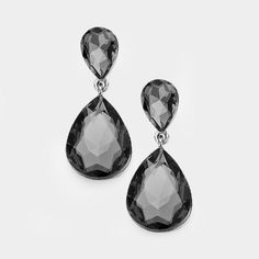 Black Crystal Double Teardrop Dangle Earrings Prom Jewelry Earrings, Bridal Jewellry, Bridal Party Earrings, Evening Earrings, Crystal Teardrop Earrings, Gray Earrings, Prom Earrings, Teardrop Dangle Earrings, Prom Jewelry