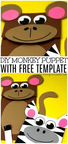 a monkey puppet with free printables for kids to make