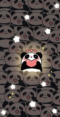 an image of a bunch of pandas with their faces lit up in the dark