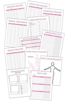 the printable medical checklist is shown in pink and white, with an image of a woman's body on it